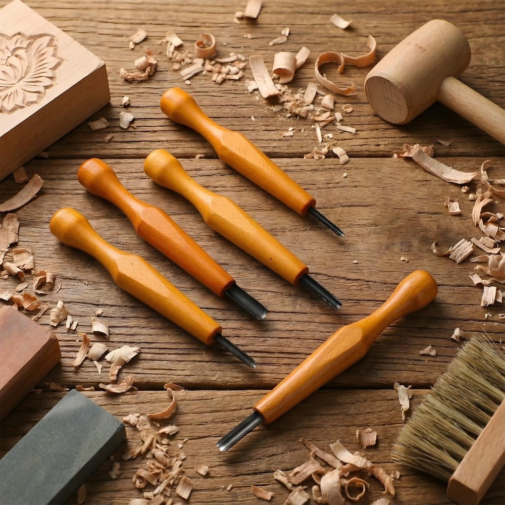 WILLBOND 5 Pcs Linocut Carving Tools Set Triangular Linoleum Various Sizes Wo...