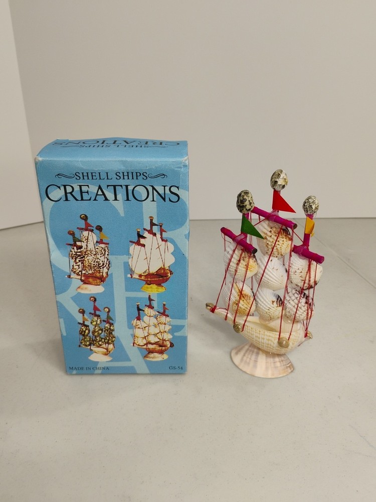 Vintage Shell Ships Creations Sailing Ship Nautical With Original Box