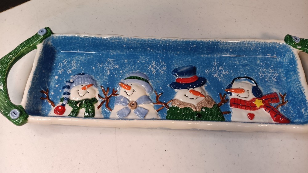 St. Nicholas Square Button Up Snowman Serving Tray with Handles