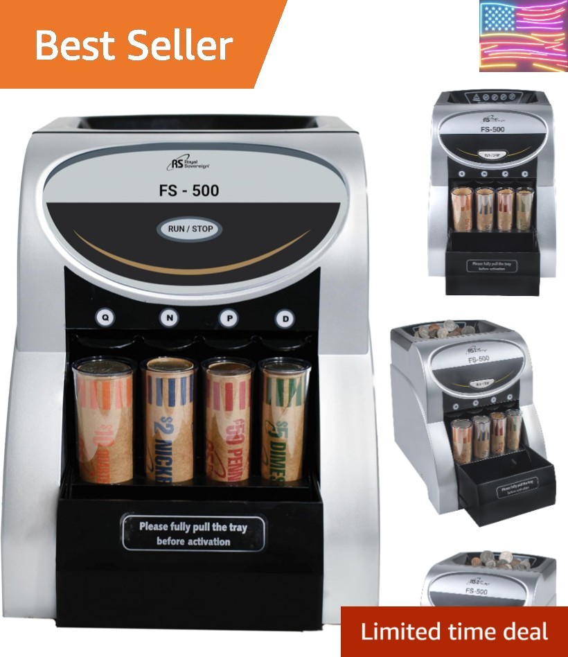 USD Coin Sorter with Anti-Jam Technology and Coin Wrapper Starter Pack, Silver