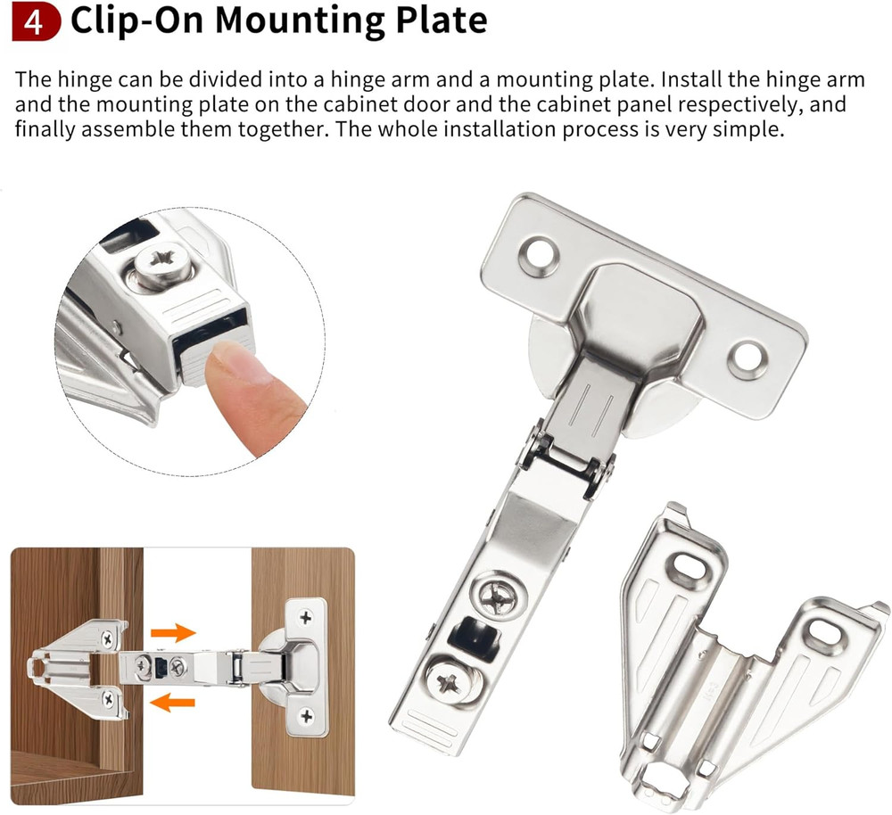 50 Pack Soft Close Concealed Hinges for Cabinets - 105° Adjustable Design
