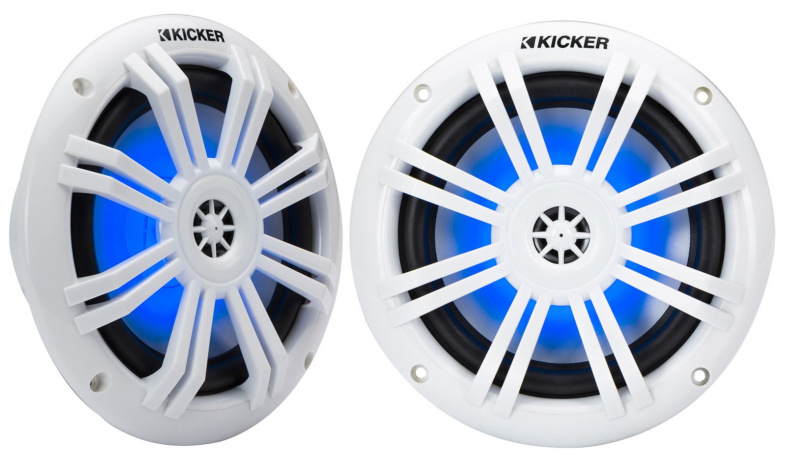 Kicker 51KM604WL KM60 6.5" Marine Speakers w/RGB LEDs, White, 4-Ohm Boat Stereo