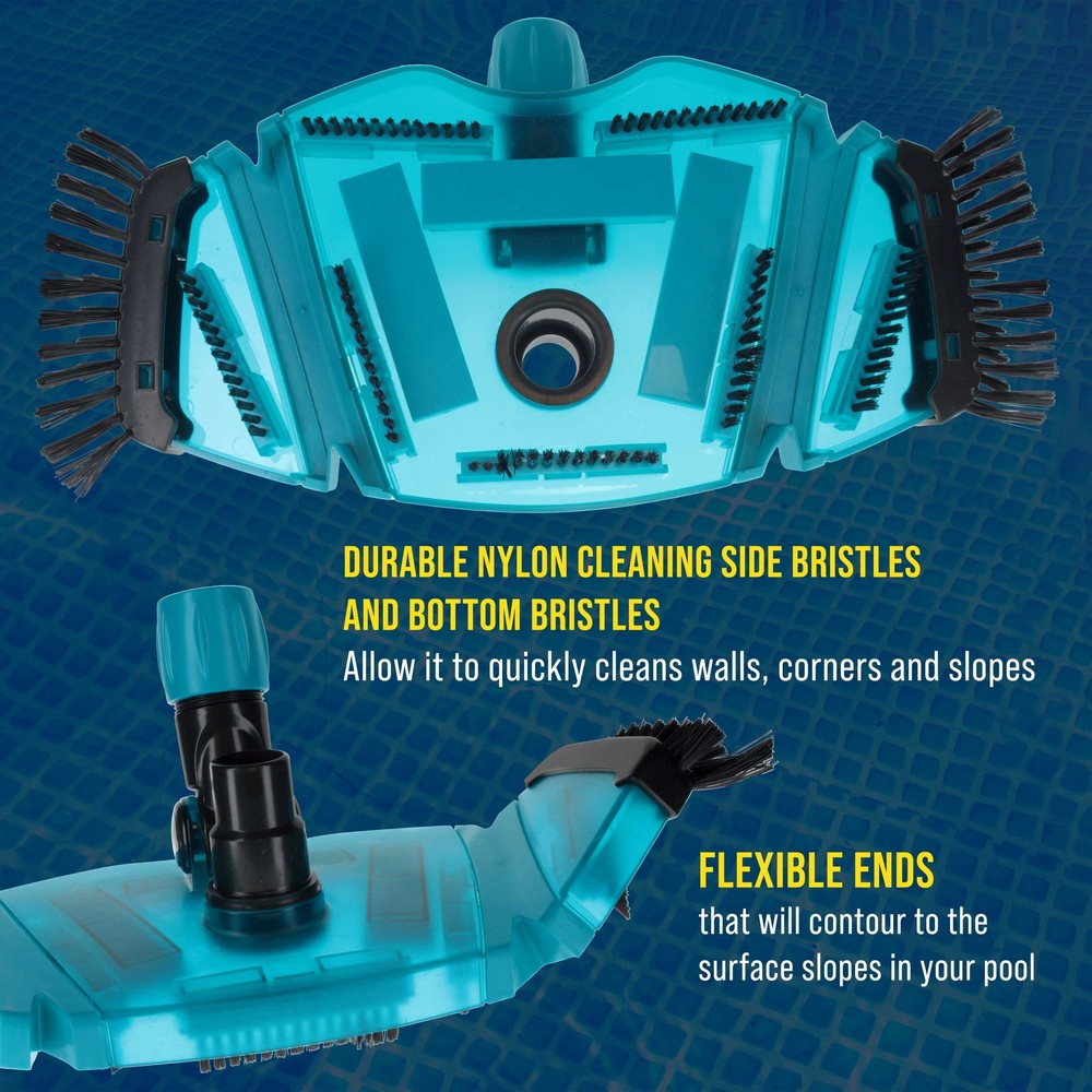14" Rectangular Weighted Super Flexible Swimming Pool Vacuum Head, Side Brushes