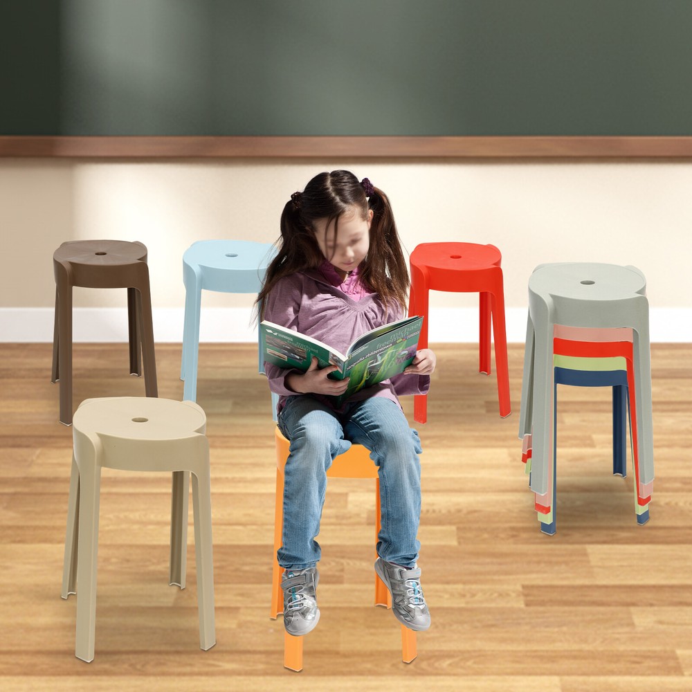 Plastic Stool Counter Kitchen Stools 18'' Set of 4 Backless Stackable Bar Stools