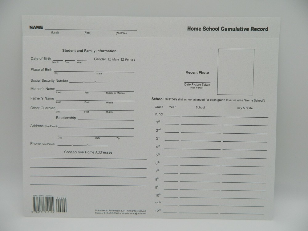 High School Homeschool Record Keeping Kit, 4 Report Cards / 1 Transcript Folder