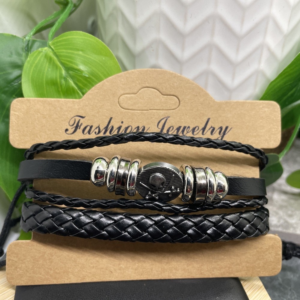 2 PC Leather Bracelet Set Stackable Adjustable Tie New Free Ship B7511
