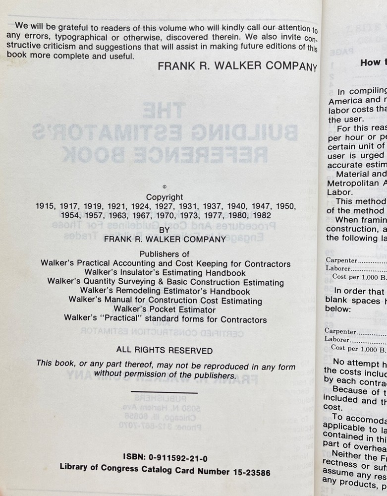 Walker’s Building Estimator’s Reference Book 21st Edition