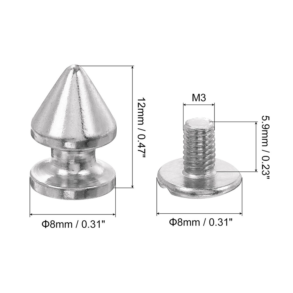 50Sets Cone Spike Stud Rivet,12mm Tree Studs and Spikes Silver