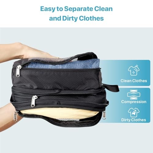 Double Sided Compression Packing Cubes - Expandable See 1M+Shoe Bag (Black)