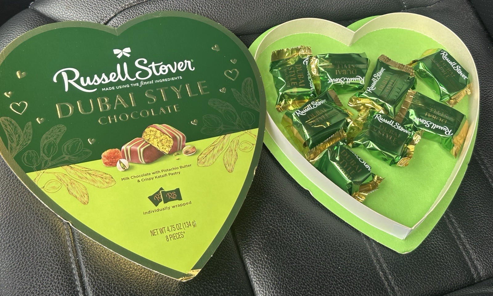 (20) Russell Stover Dubai Style Chocolate Heart Box, Milk Chocolate with Pistach