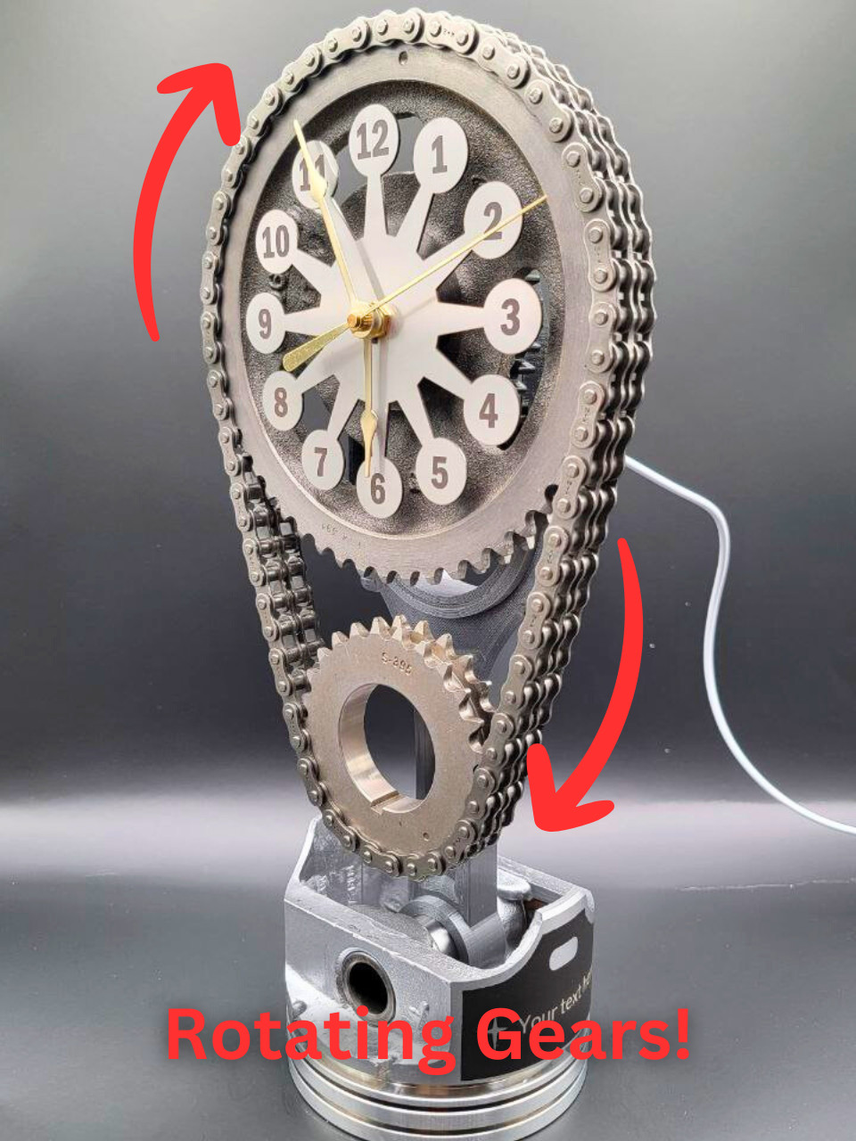 Chevy Big Block Rotating Timing Chain Clock, Automotive Timing Chain Piston Art