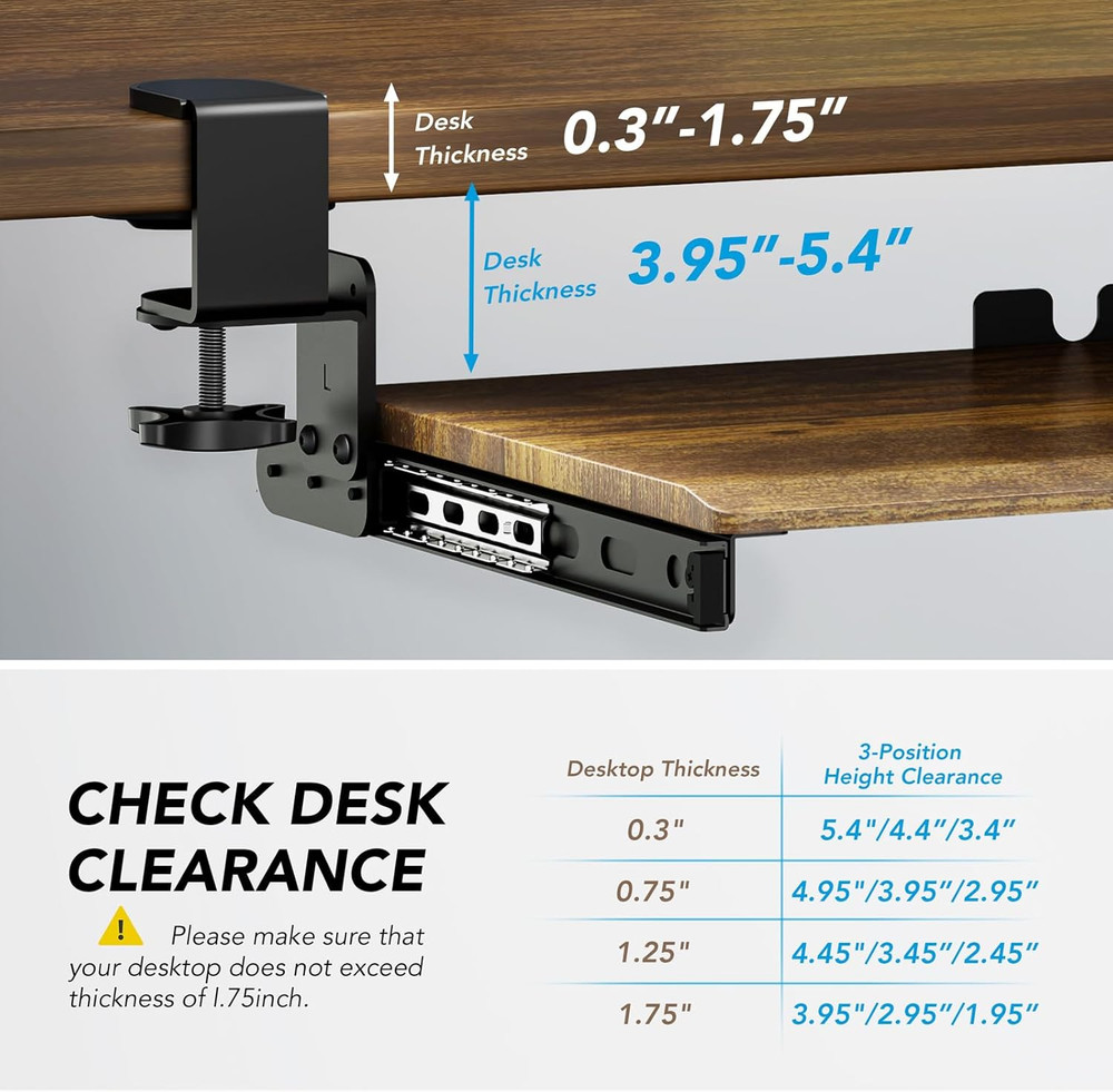 Keyboard Tray under Desk Pull Out with Extra Sturdy C Clamp Mount System, 27.3 (