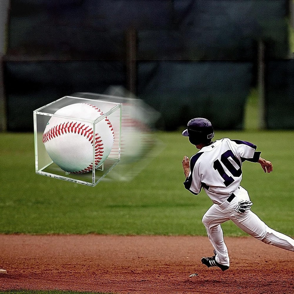 Baseball Display Case UV Protected Acrylic Clear Baseball Holder Square Cube ...