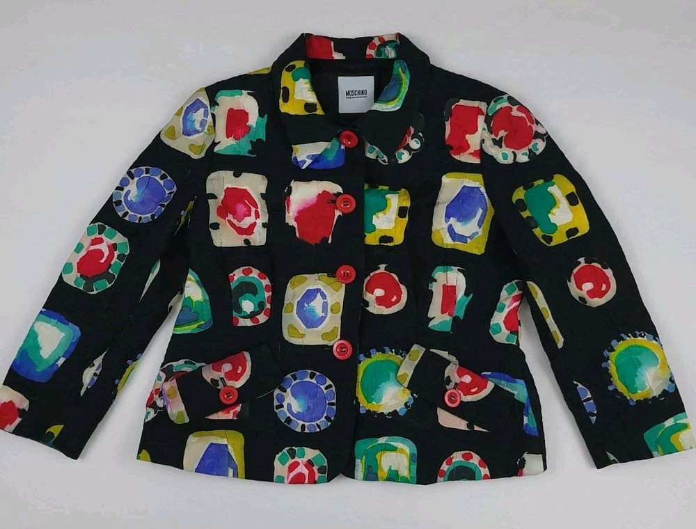 Moschino Cheap And Chic Jacket Black Multicolor Lined Italy Abstract Pattern