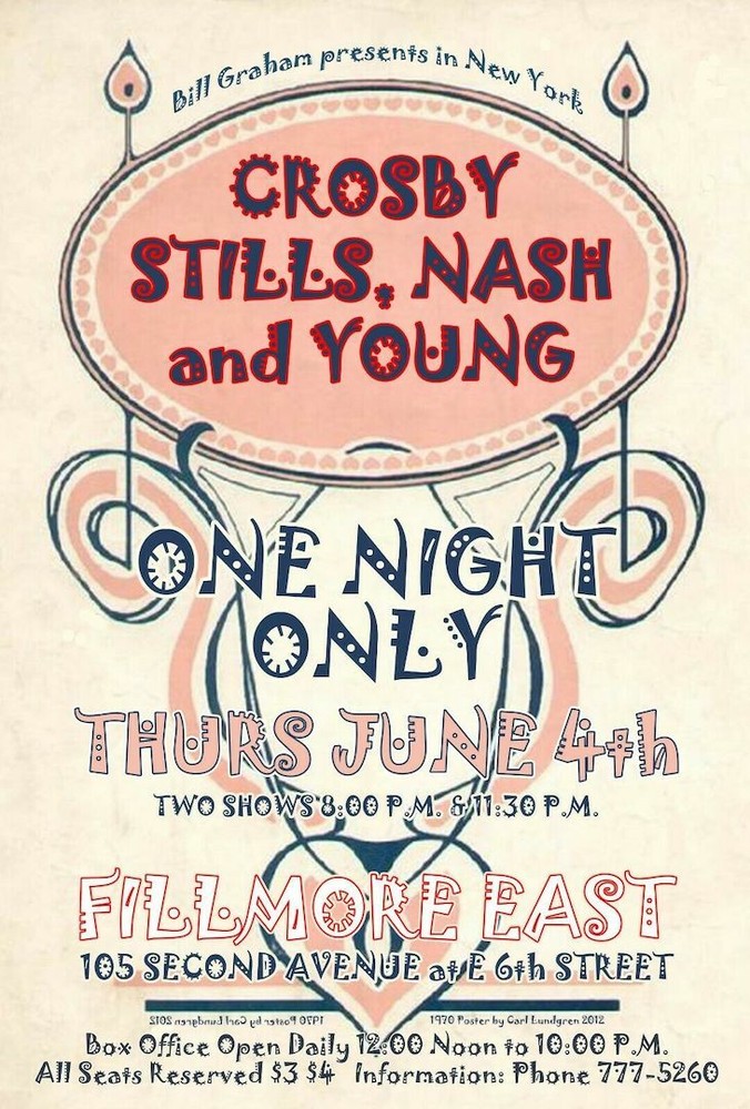 CROSBY, STILLS, NASH & YOUNG 1970 FILLMORE EAST 2nd PRINT CONCERT POSTER / NMT