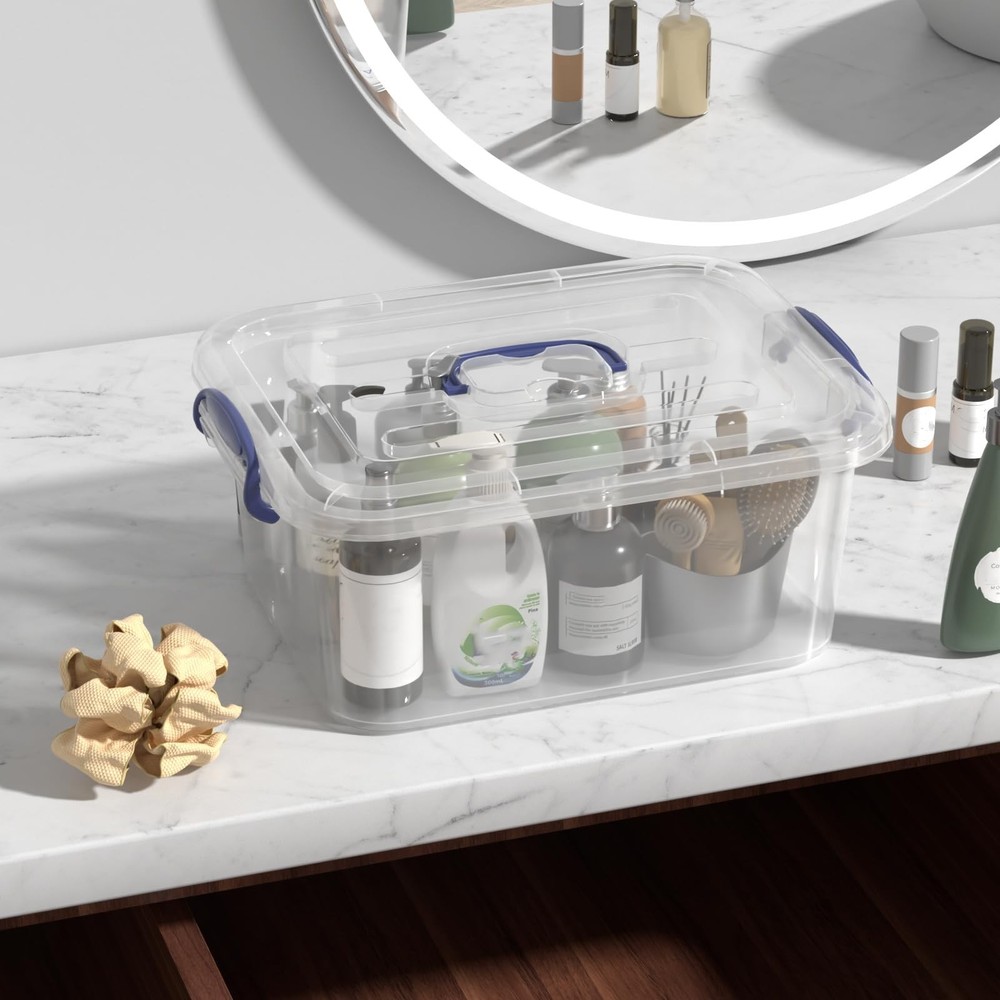 Xeabia 8 Quart Plastic Latching Boxes with Handles, 8 Quart, Transparent