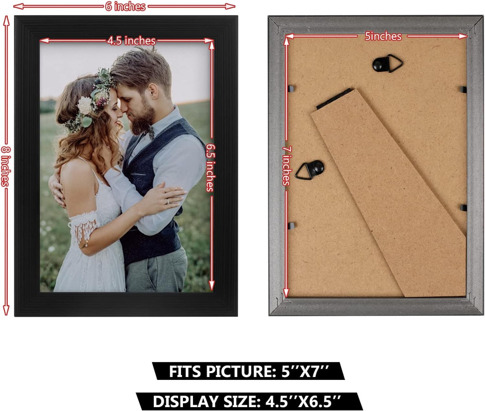 2 Pack 5X7 Picture Frame, Black for Wall and Tabletop Display, Resistant Plastic