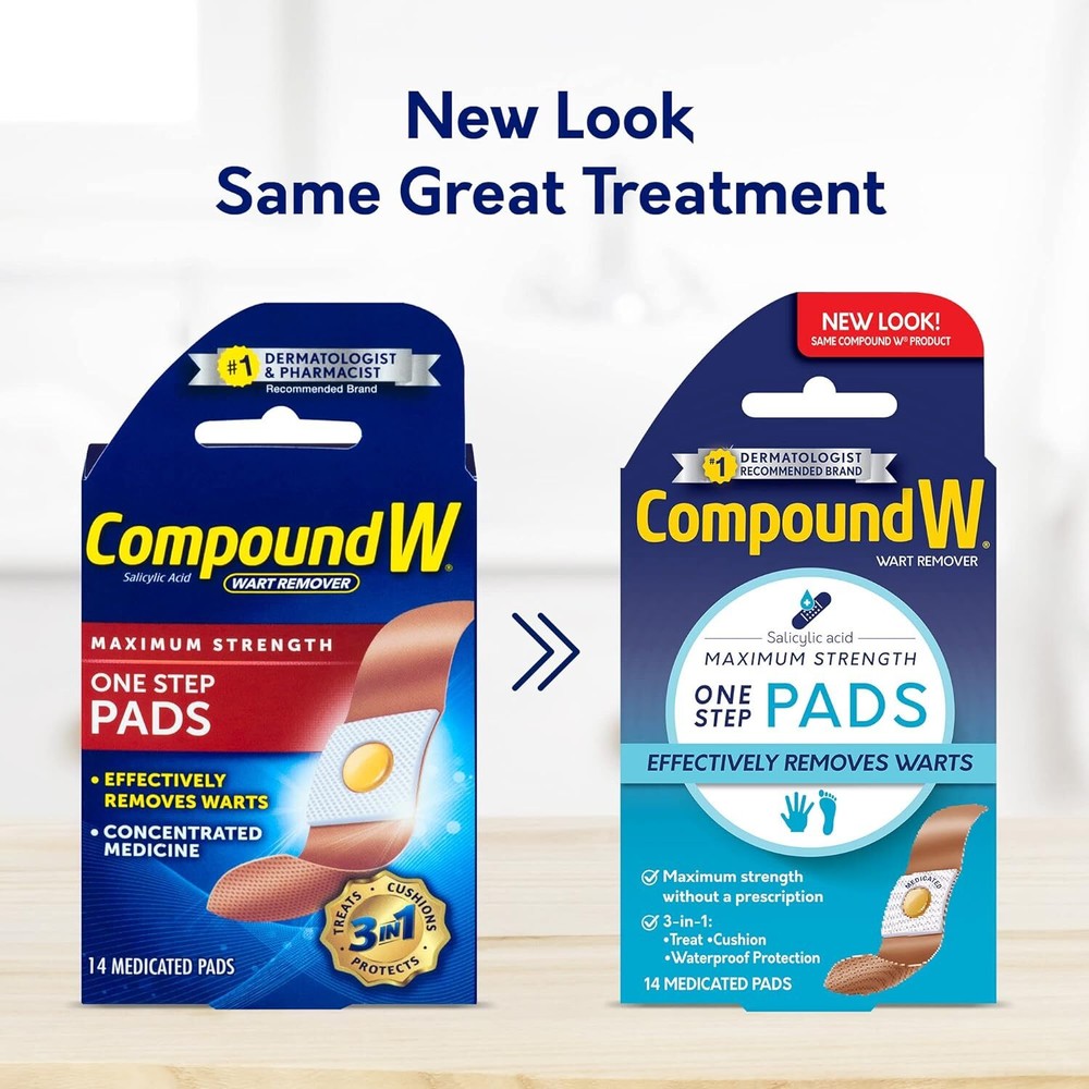 Compound W Wart Remover Maximum Strength One Step Pads, 14 Medicated Pads.