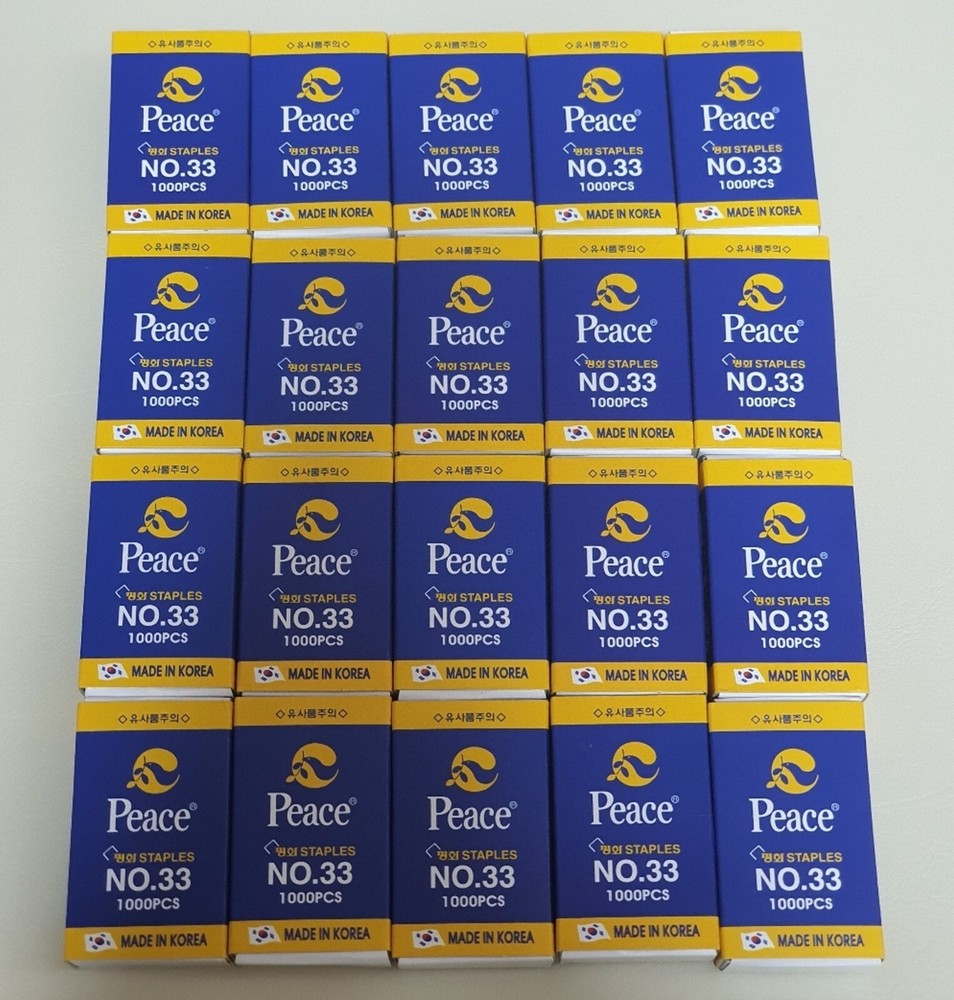 Korean PEACE Staples 1000pcs(No.33) X 20pack Replacement Refill Staple