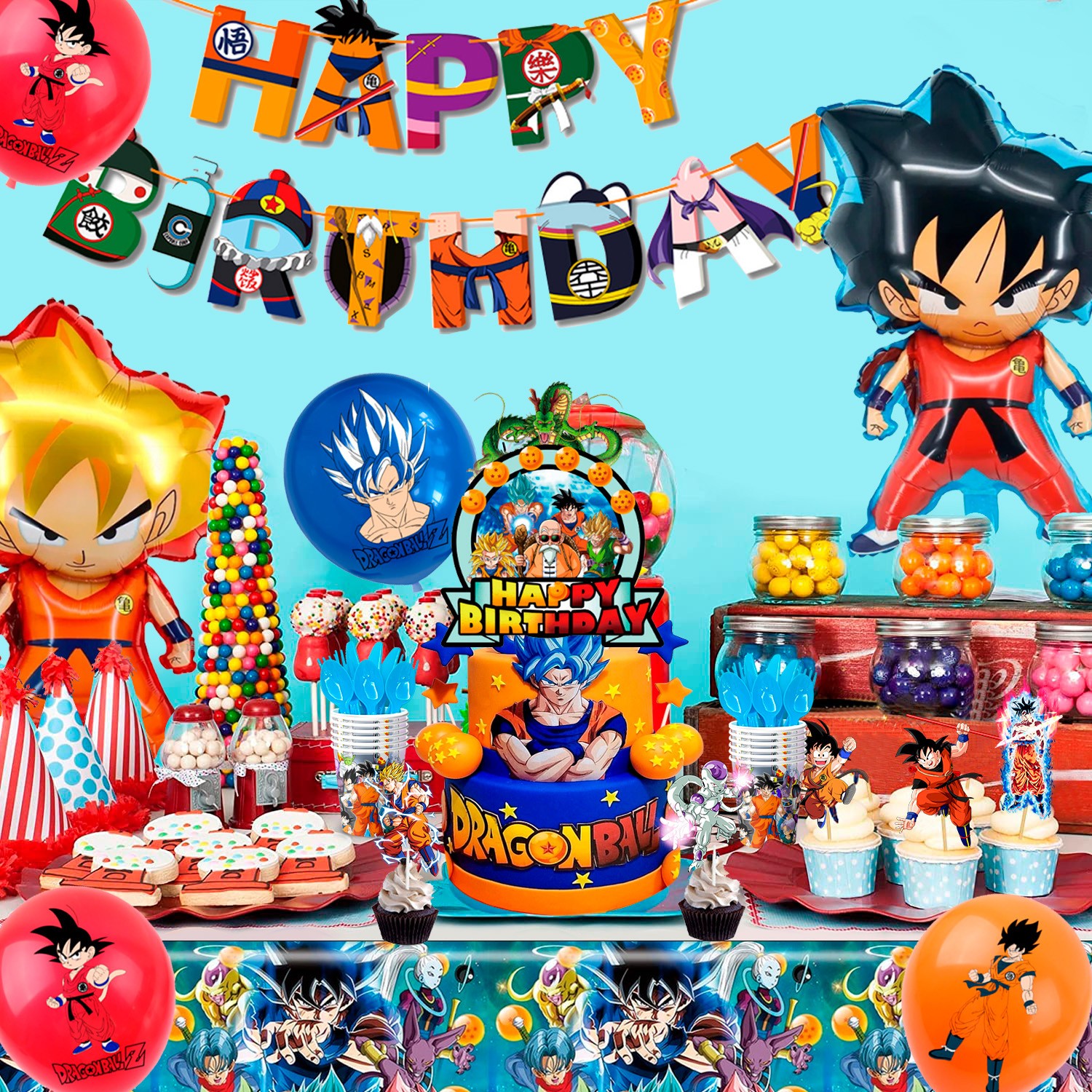 111Pcs Dragon Ball Z Goku Birthday Party Decorations Balloons Cups Plates Banner