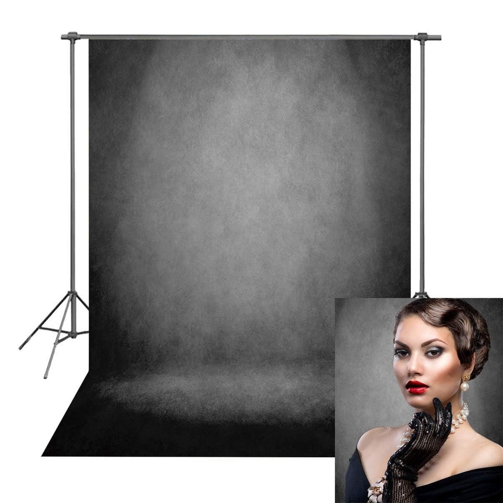 Black Abstract Portrait Backdrop Gray Solid Color Photography 5x7FT