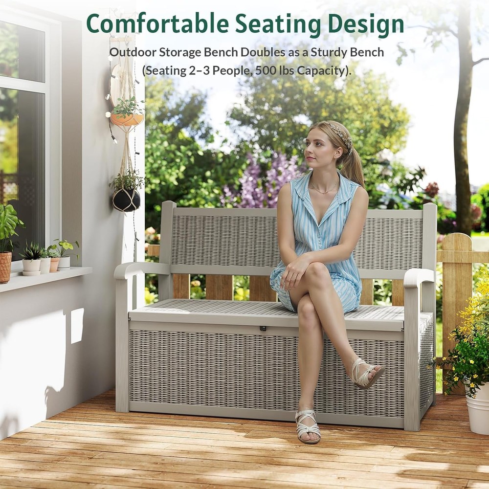 70 Gallon Storage Bench Deck Box,Patio Storage Benches with Armrest Lockable ...