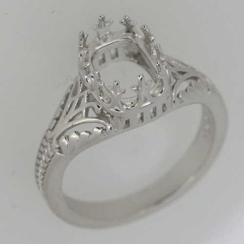 Sterling Silver Semi Mount Ring Setting Cushion CU 9x7mm
