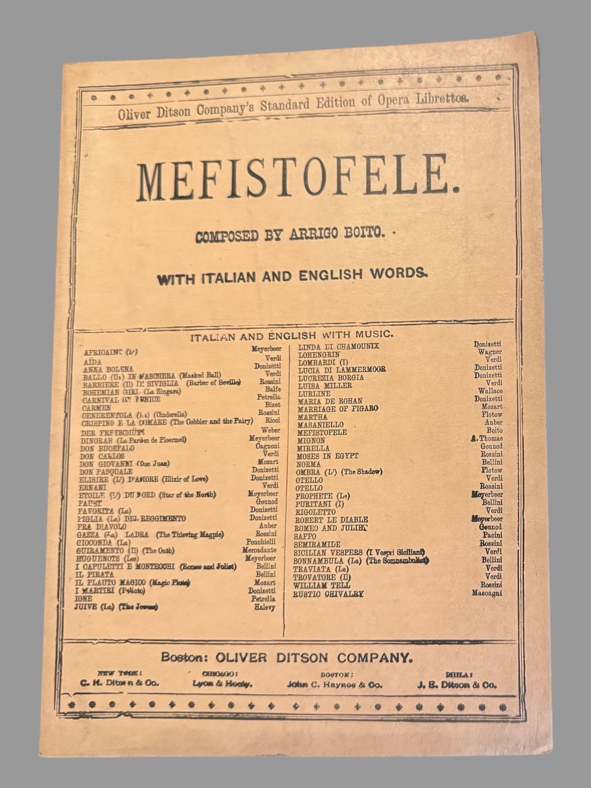 Boston Opera Advertising Playbill Program Libretto of Mefistofele by Boito