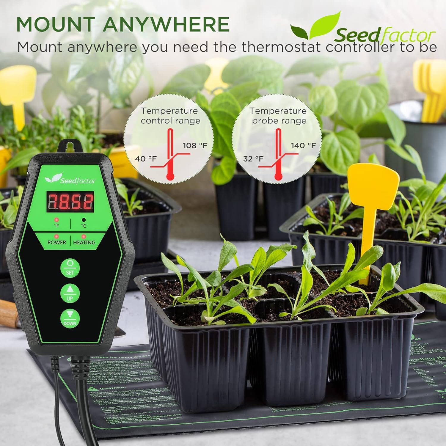 Seedling Heat Mat and Digital Thermostat Combo Set 2023 Seedfactor MET Certified