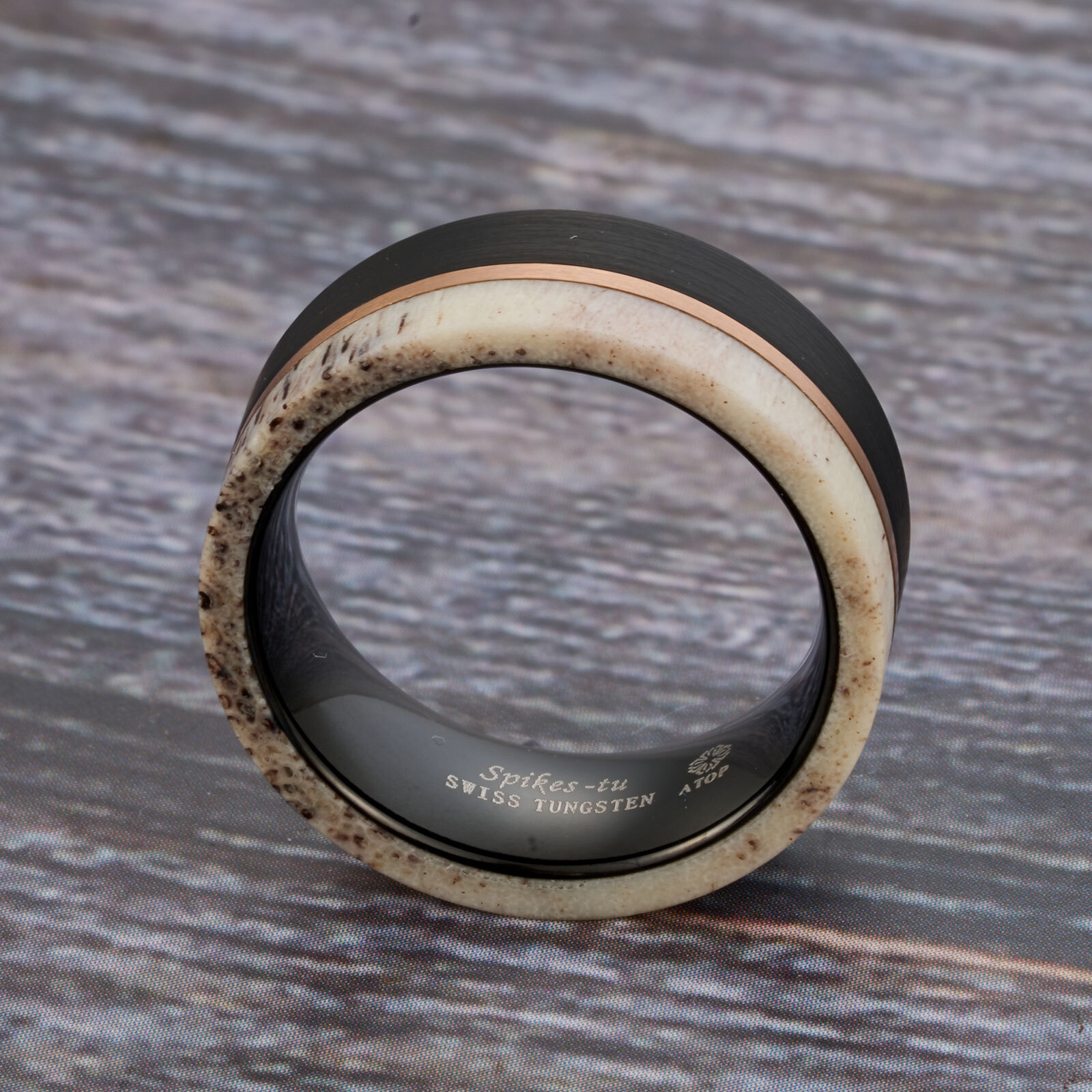 8mm ATOP Deer Antler Rose Gold Plated Men's Wedding Band Tungsten Ring