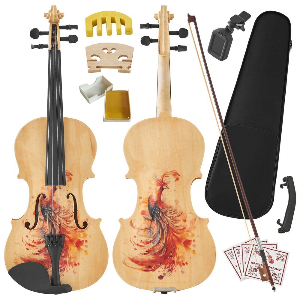 Yescom Beginner Violin Full Size 4/4 Solid Wood Full Set with Unique Peacock