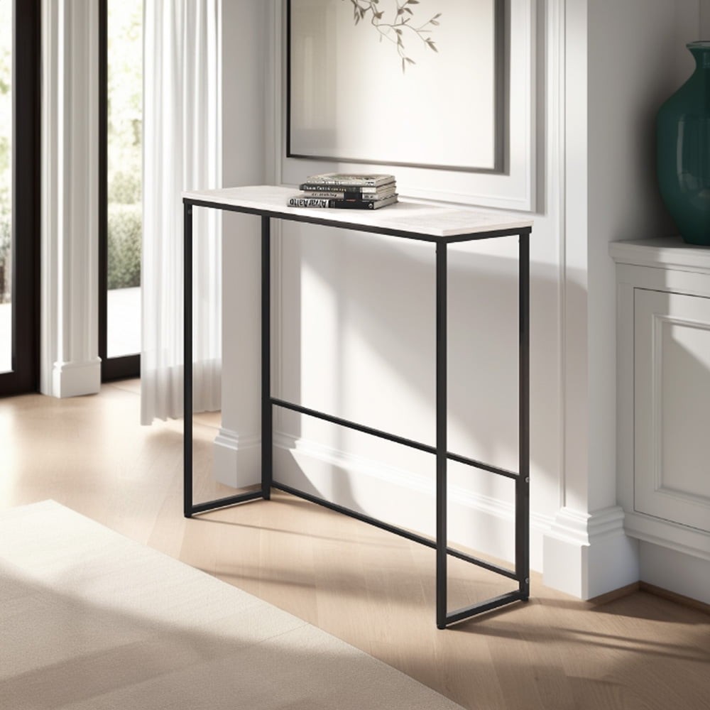 Sleek Console Table W/ Marble Stone Top Compact Entryway Table
