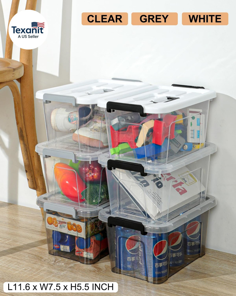 Plastic Storage Bins with Lids 6 Pack Storage Organizer, 7 Quart Stackable Stora