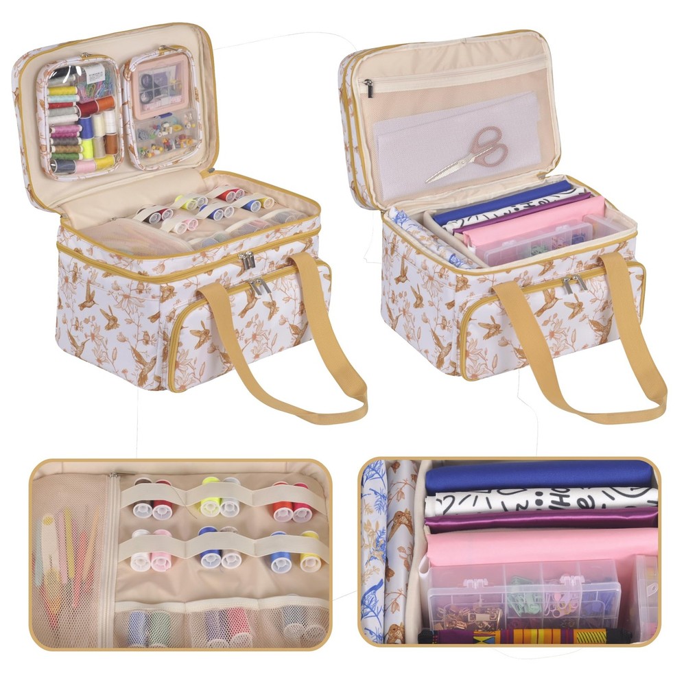 Double Layer Sewing Organizer - Bonus 2 Clear Plastic Boxes/2Detachable Pouch...