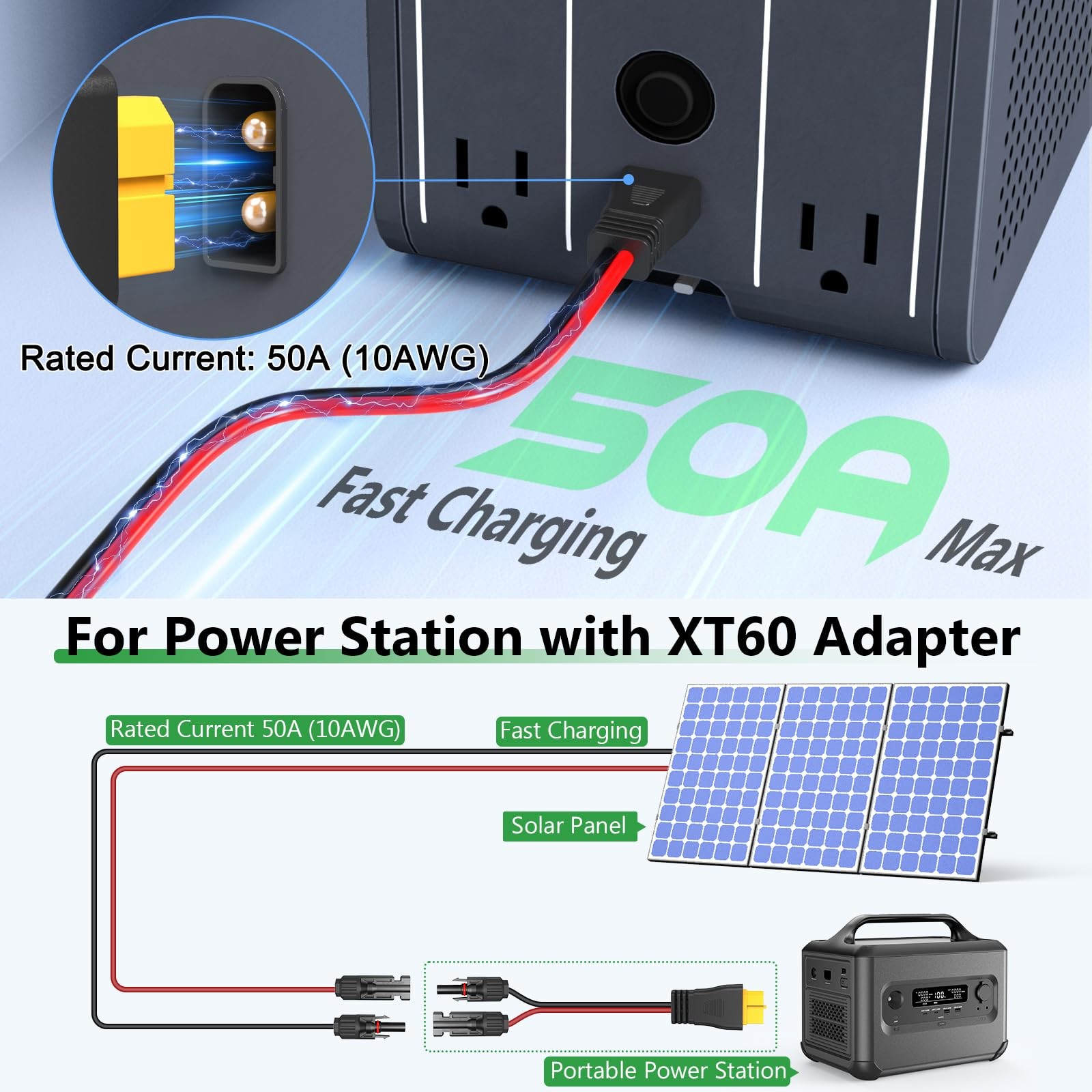 Vansdon 10AWG XT60 Solar Cable- to Cable 20FT Charging 10AWG-20FT