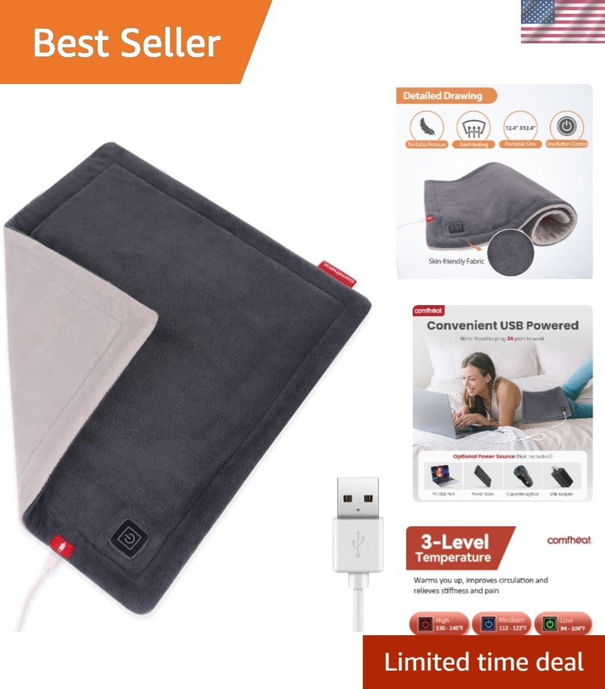 Lightweight USB Plug-In Heating Pad - Versatile 12"x12" Design with 3 Settings