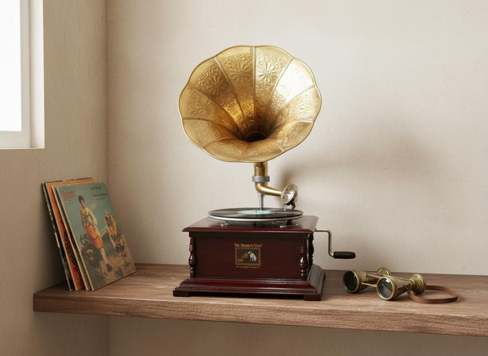 Antique Style Gramophone, Working Shellac Record Player, Rustic Home Decor