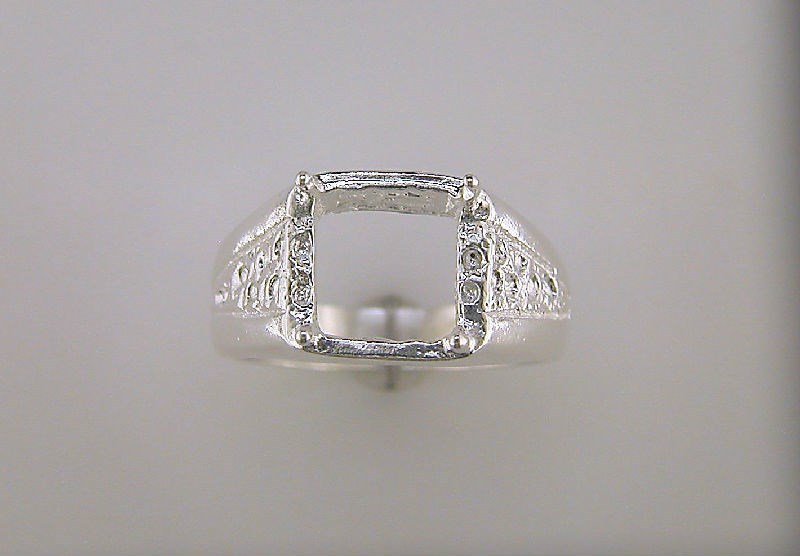 10 mm Octo Square Mens Solitaire Ring Setting Sterling Silver