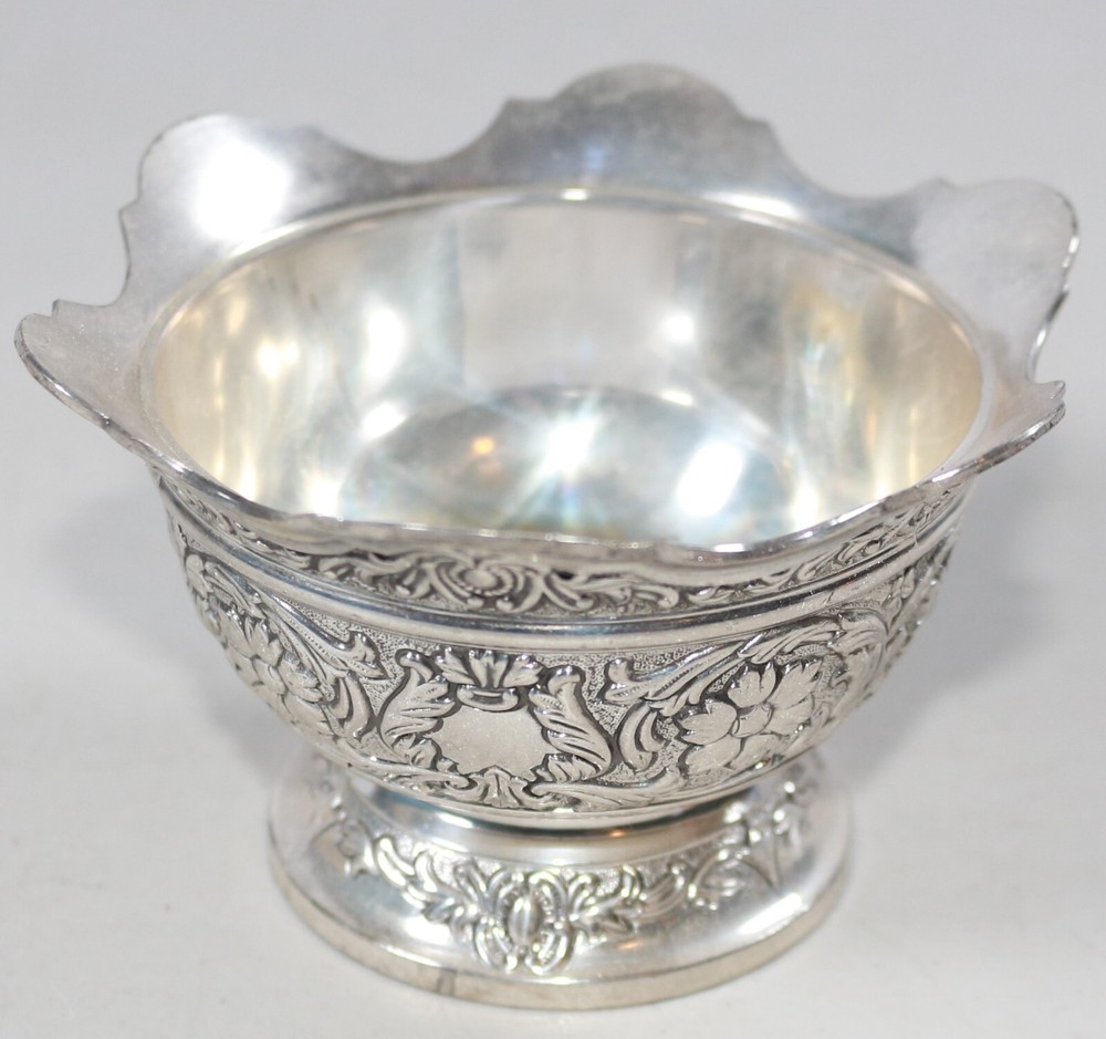 Silver Plated Trinket Candy Bowl Japan Floral Embossed Tarnish Protected