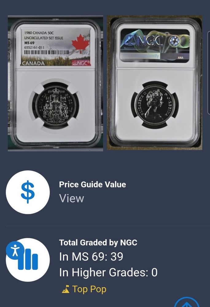 TOP POP 1980 Canada 50 Cent Uncirculated Set Issue NGC MS69