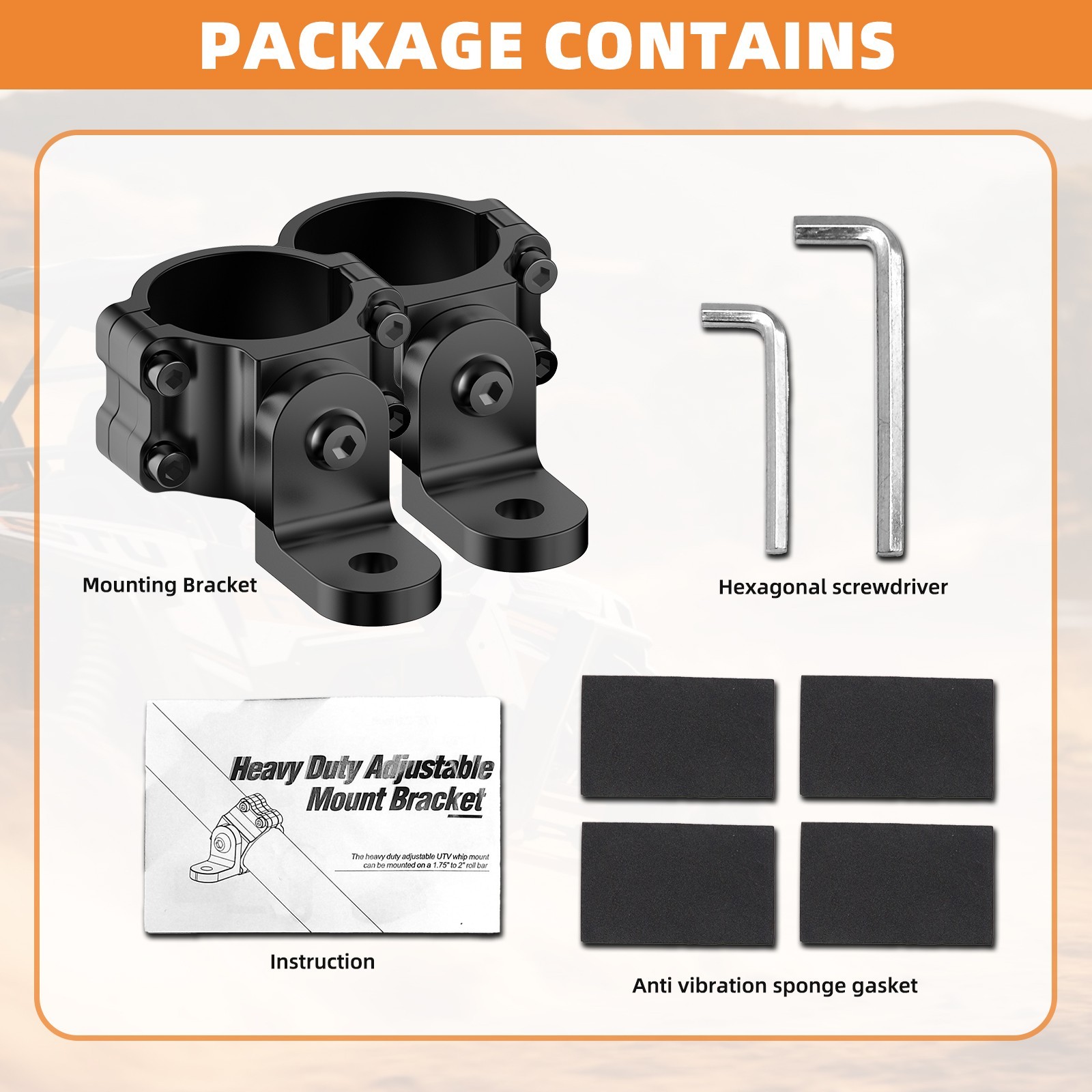 2X For Polaris RZR UTV ATV Mounting Bracket Whip Lights 1.65"-2" Roll Bar Mounts