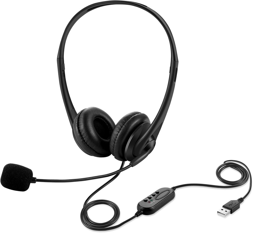 Computer USB Headset with Mic, Wired Headphones with Microphone for PC, Laptop (