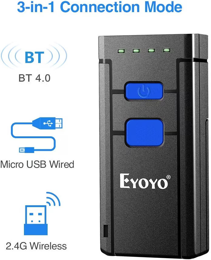 Eyoyo 1D Laser Wireless Barcode Scanner 1D Code Fast Scan Speed Inventory Reader