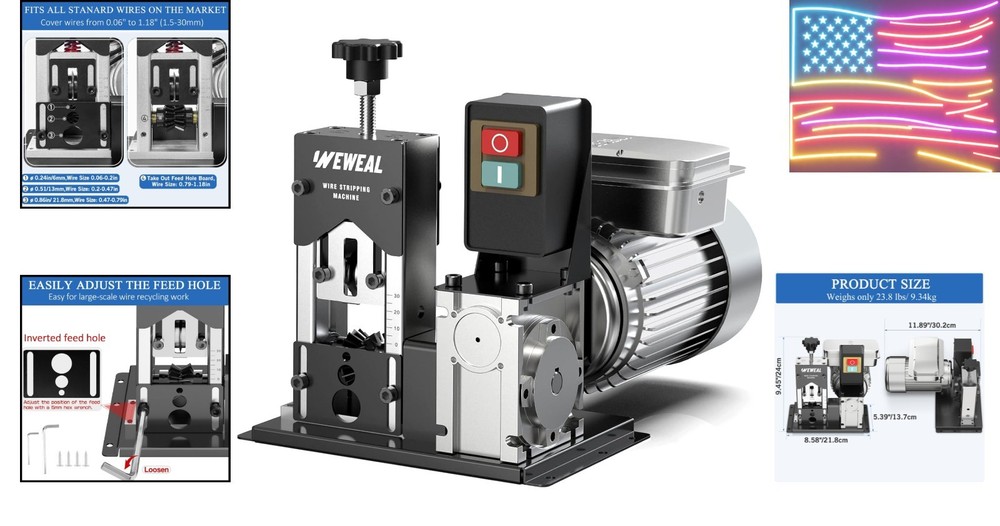 Wire Stripper Machine, 0.06''-1.18'' Electric Cable Stripper Machine with 180...