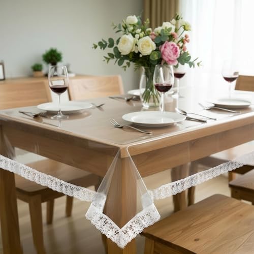 2 Pack 86 x 54 Inch Clear Vinyl Table Cover Protector Waterproof Plastic