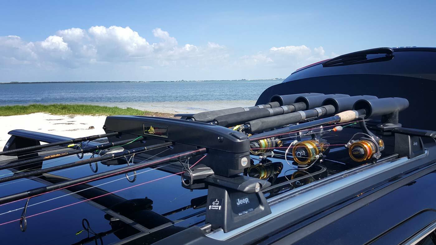 Low Profile Car / SUV Roof Rack Fishing Rod Transportation System 4 Rod Carrier