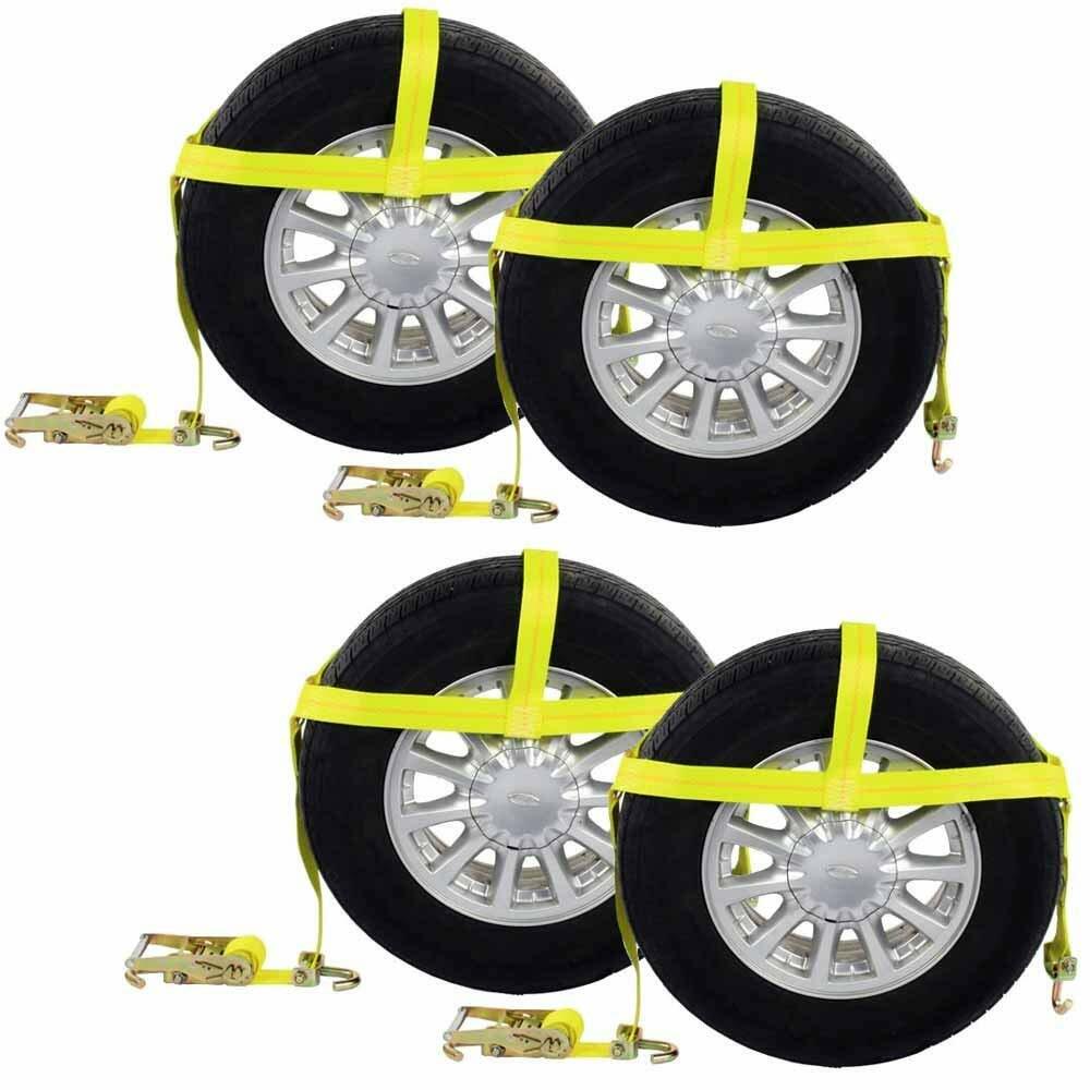 4 Pack Car Tire Tie Down Ratchet Straps with Swivel Hooks Ratchets E Track