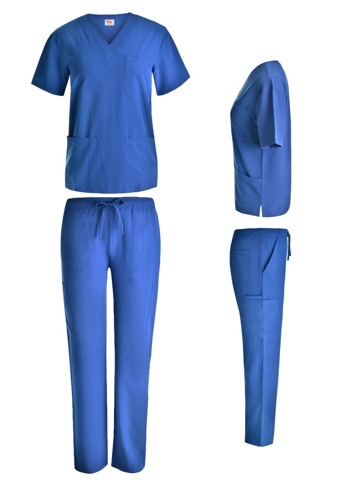 Unisex STRETCH Scrub Sets Solid V-Neck Top Cargo Pant Men Women Nursing Uniform