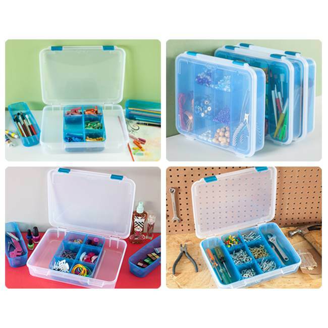 Sterilite Divided Case Stackable Plastic Small Storage Lidded Container, 6 Pack