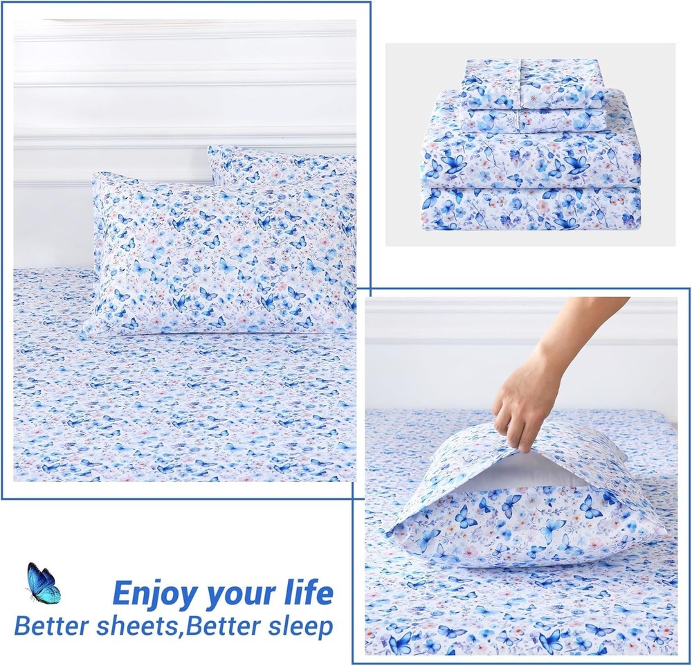 Cozy Full Microfiber Sheets with Butterfly Print